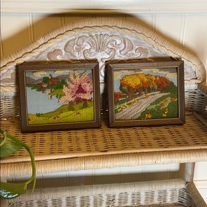 Mini vintage embroidered landscape frames-set of 2